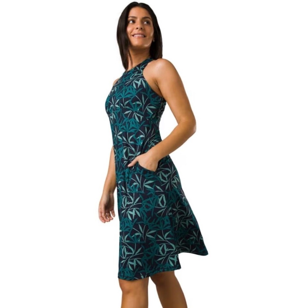 PRANA Jewel Lake Tropical Leaves Halter Dress - Picture 2 of 16